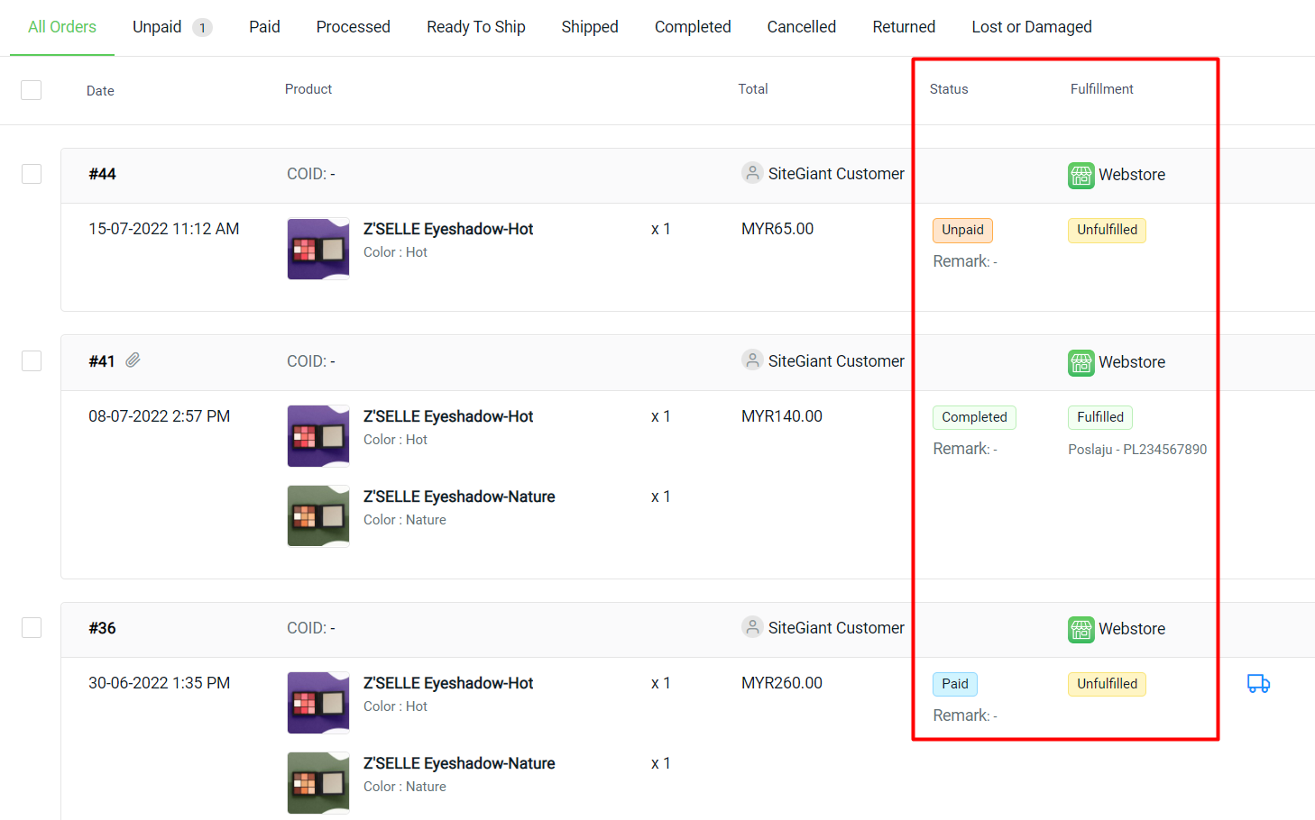 How The Order Status, Remark, And Fulfillment Status Works SiteGiant