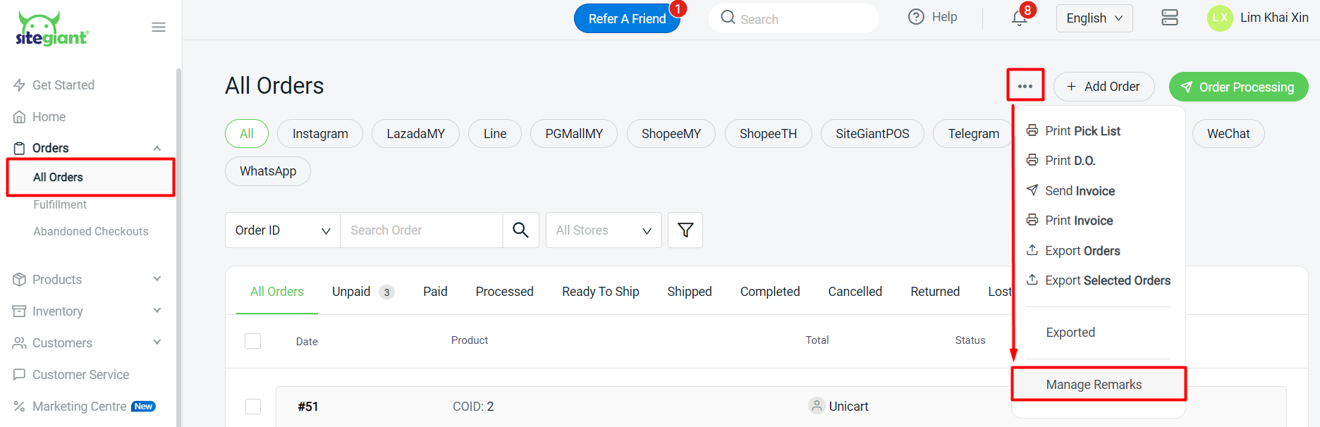 How The Order Status, Remark, And Fulfillment Status Works SiteGiant