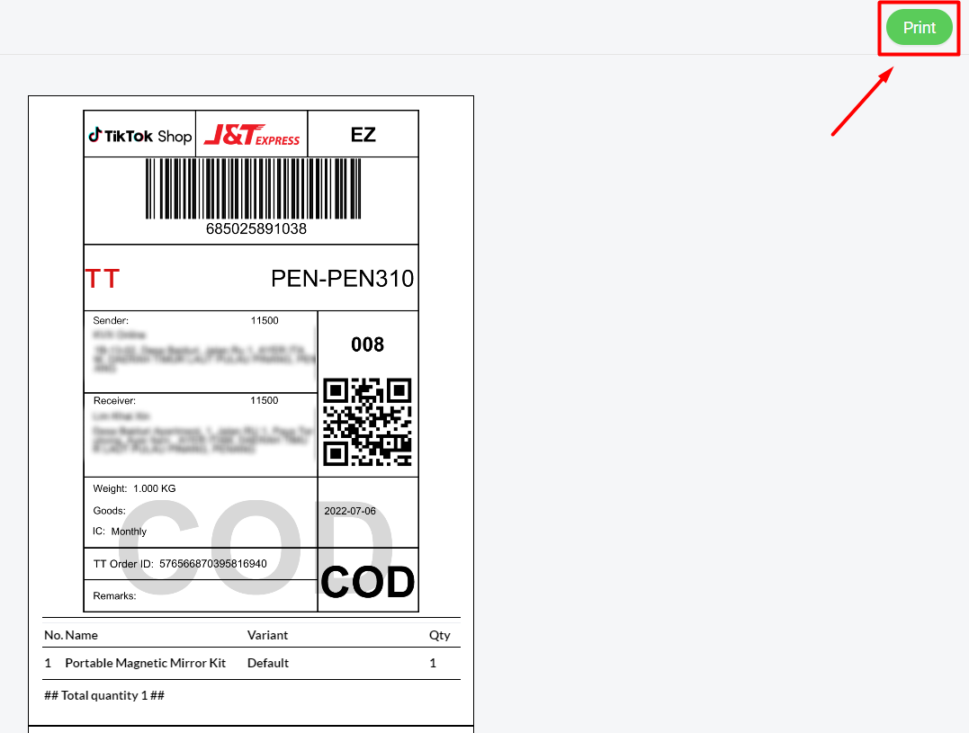 How To Print TikTok Shipping Label SiteGiant Support Centre