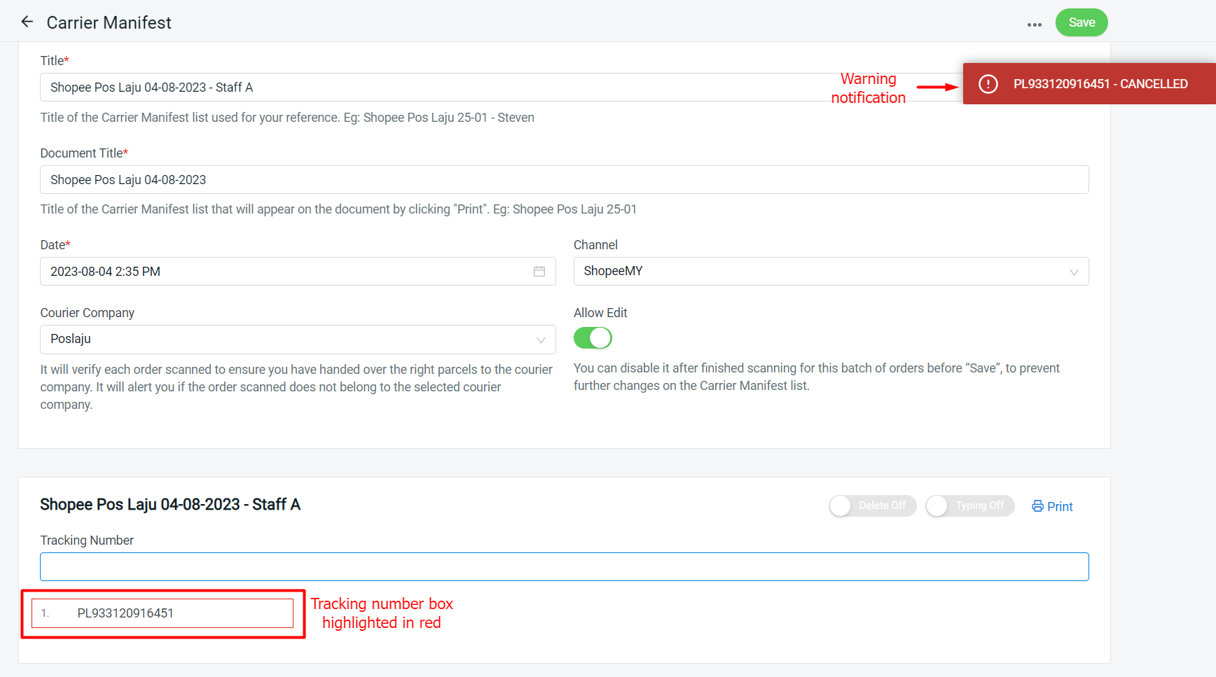 How To Use Carrier Manifest – SiteGiant Support Centre